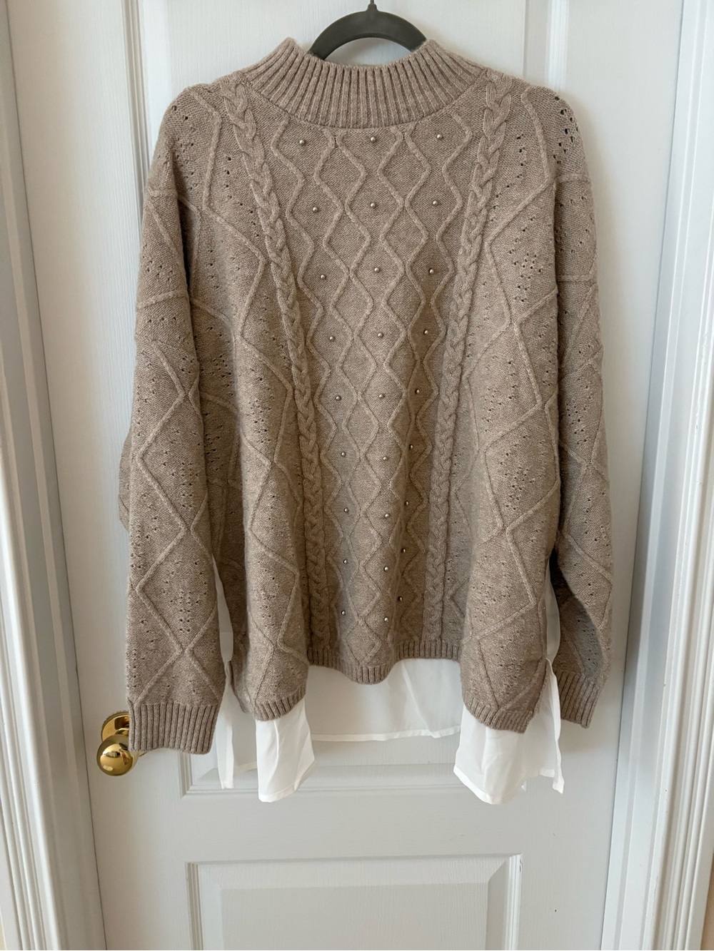 Belldini taupe cable knit sweater with metal studs